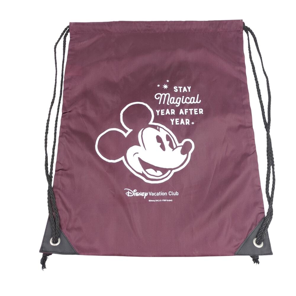 Disney Vacation Club Mickey Mouse Drawstring Cinch Bag Backpack Burgundy 13x17